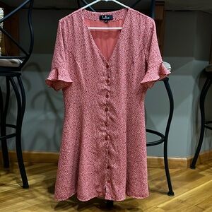 Lulus Dress - color is along a orangey-red color. Super cute and flattering!